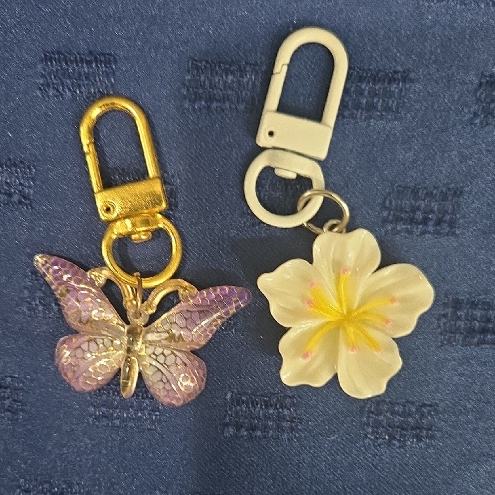 Butterfly and Plumeria Flower Keychain Bag Charm Set